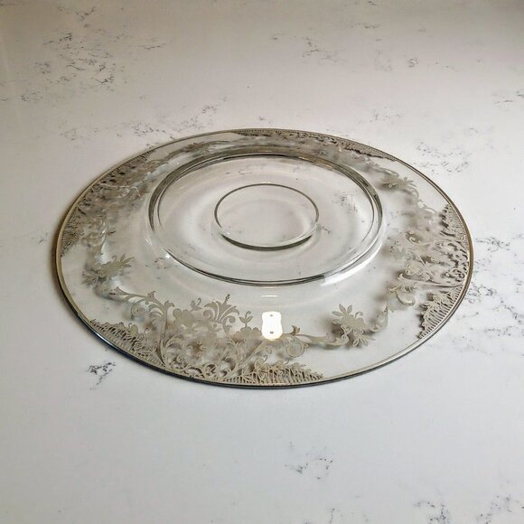 Sterling Silver Overlay 14" Round Glass Platter - Picture 3 of 4